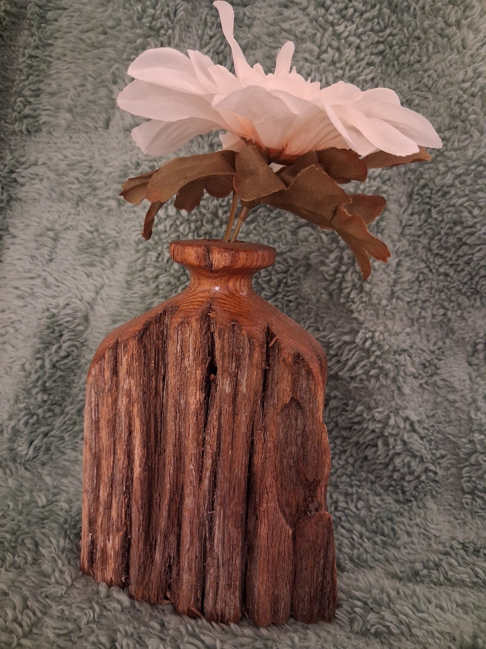 Vintage Hand-Turned Live Edge Wooden Bud Vase – Brutalist Organic Modern Vase